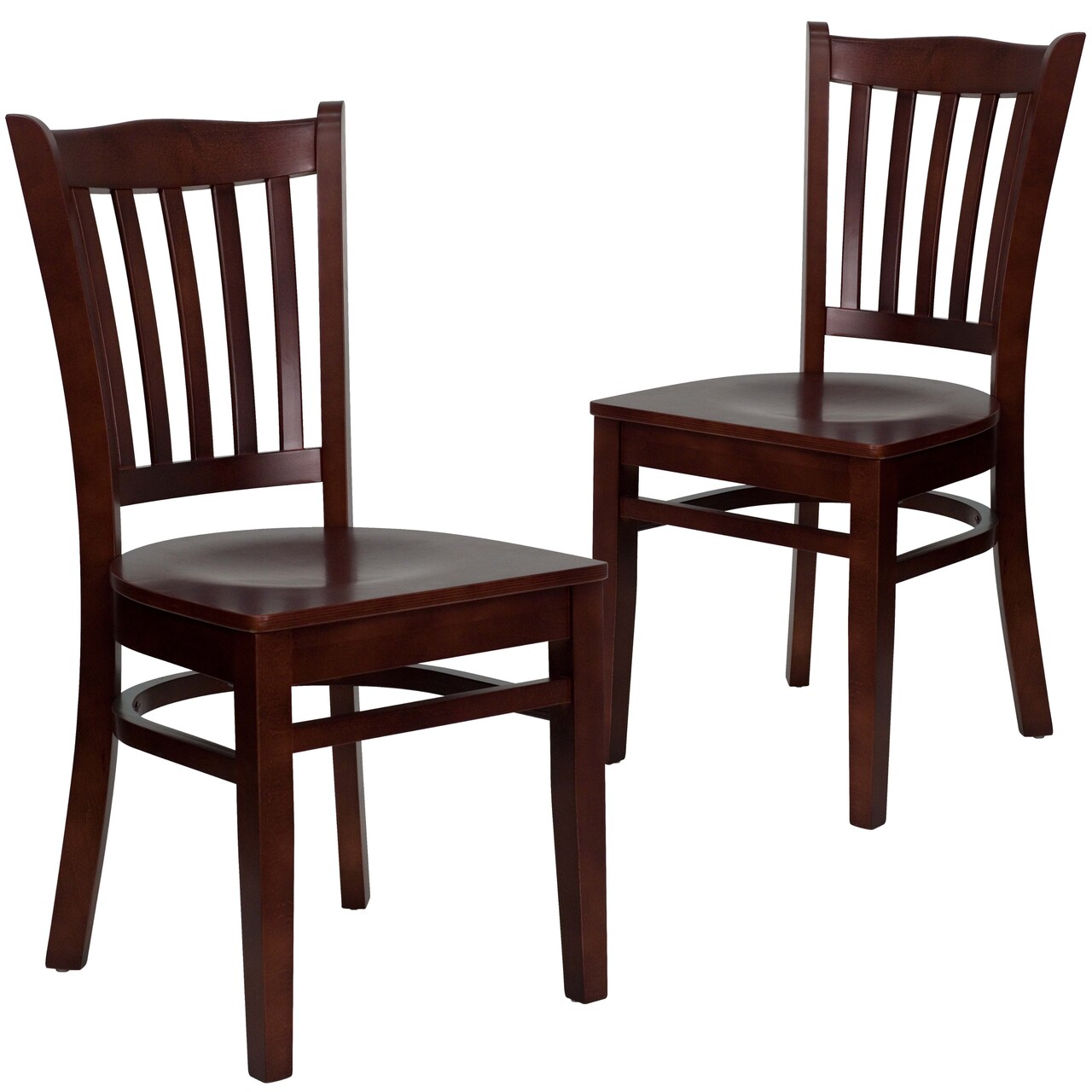 Emma and Oliver 2 Pack Vertical Slat Back Wooden Restaurant Chair